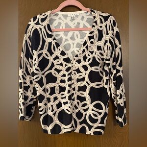 CAbi Black and Cream Patterned Cardigan